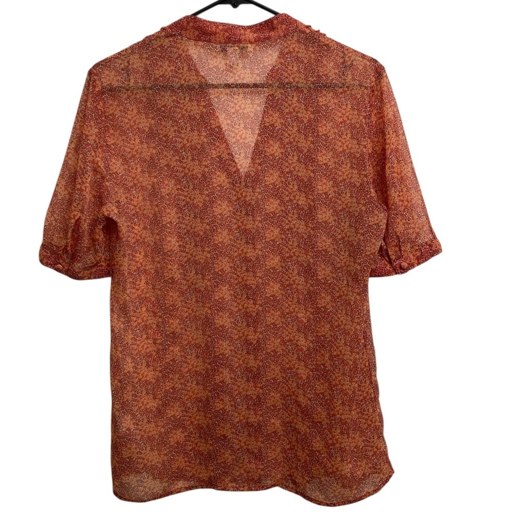 3/$20 Banana Republic Sheer Ruffled Floral Blouse Top Women Medium Orange Summer - Picture 6 of 8